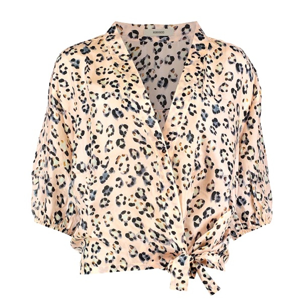 Humanoid Silk Leopard Print Wrap blouse Top Size M